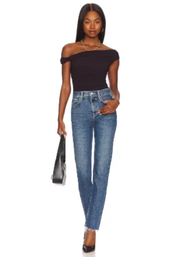 AGOLDE Hilma Twist Sleeve Bodysuit Night Shade 9 AGOLDE Hilma Twist Sleeve Bodysuit Night Shade -Fashion Clothing AGOL WS133 V5