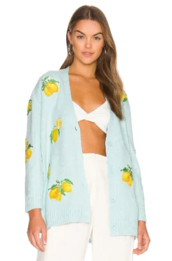 Alice + Olivia Bradford Lemon Cardigan Powder Blue Combo