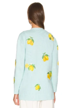 Alice + Olivia Bradford Lemon Cardigan Powder Blue Combo -Fashion Clothing ALI WK175 V3
