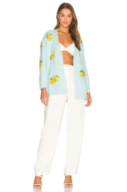 Alice + Olivia Bradford Lemon Cardigan Powder Blue Combo -Fashion Clothing ALI WK175 V4