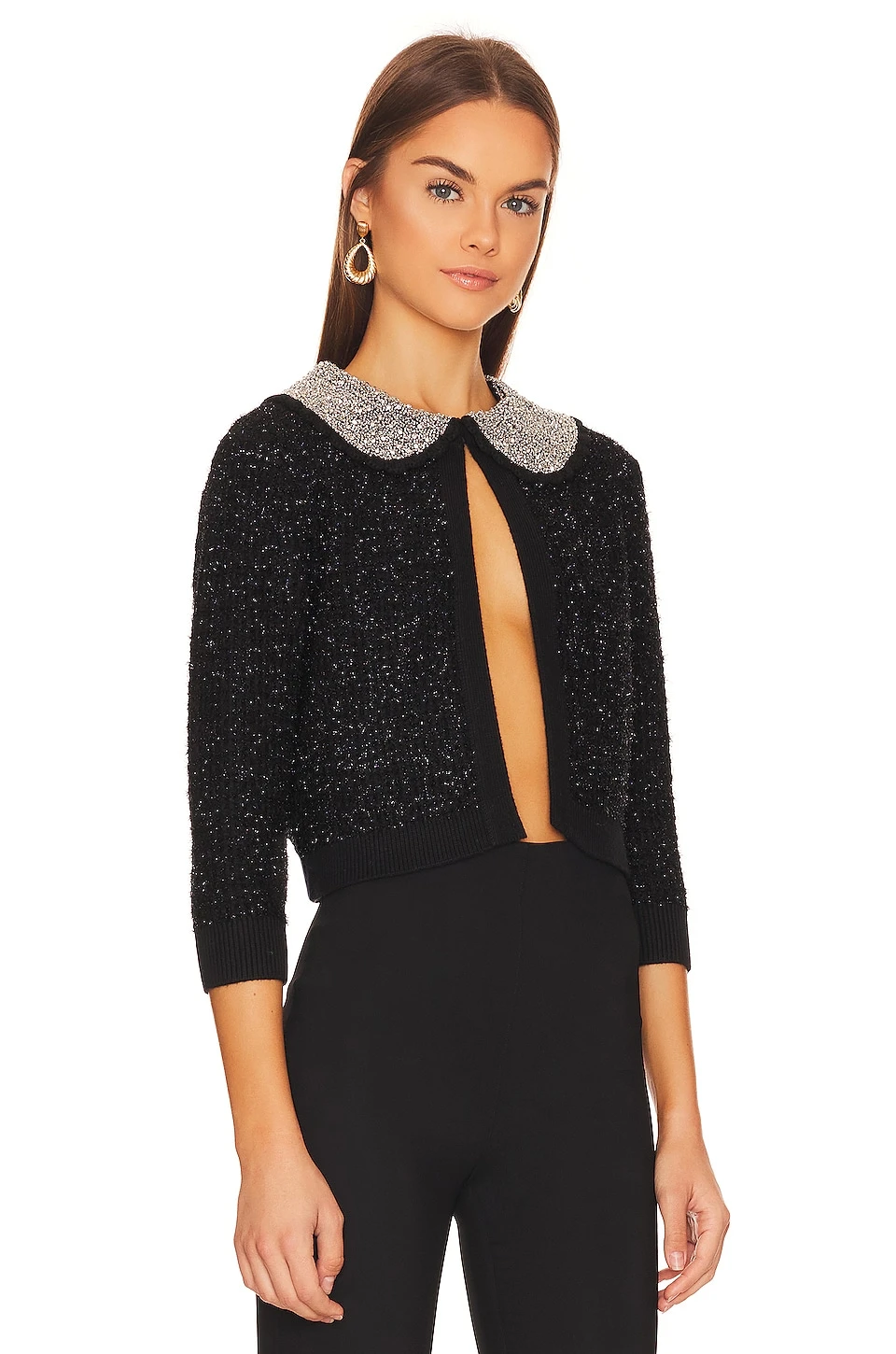 Alice + Olivia Akira Textured Cardigan Black Metallic 2 Alice + Olivia Akira Textured Cardigan Black Metallic - Image 2