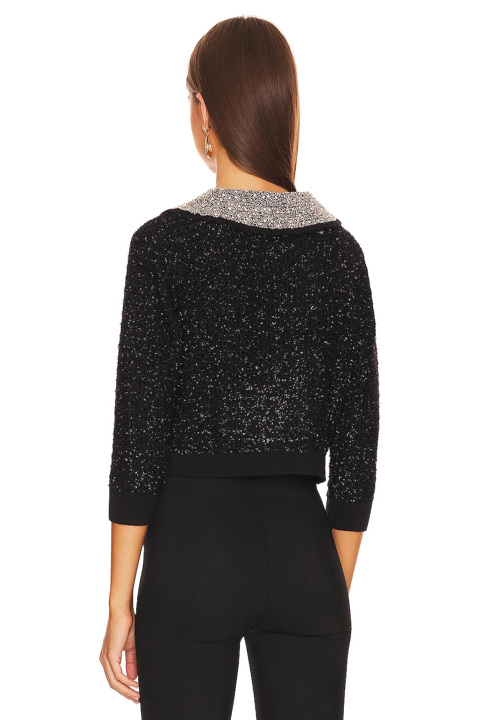 Alice + Olivia Akira Textured Cardigan Black Metallic 3 Alice + Olivia Akira Textured Cardigan Black Metallic - Image 3