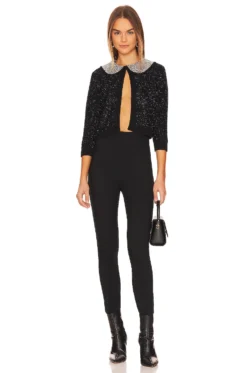 Alice + Olivia Akira Textured Cardigan Black Metallic 8 Alice + Olivia Akira Textured Cardigan Black Metallic -Fashion Clothing ALI WK183 V4