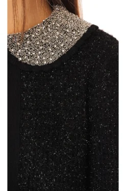 Alice + Olivia Akira Textured Cardigan Black Metallic 9 Alice + Olivia Akira Textured Cardigan Black Metallic -Fashion Clothing ALI WK183 V5