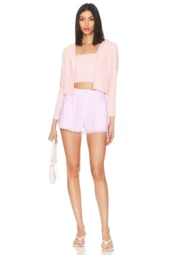 Alice + Olivia Lidell Crop Zip Up Hoodie Petal -Fashion Clothing ALI WK193 V5