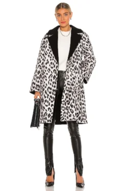 Alice + Olivia Tomiko Reversible Coat Royal Leopard Large Black & Black