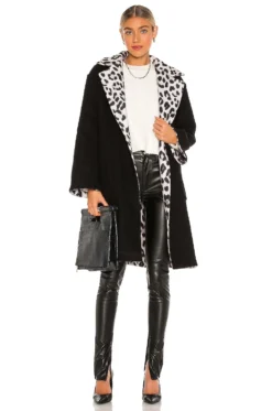 Alice + Olivia Tomiko Reversible Coat Royal Leopard Large Black & Black 7 Alice + Olivia Tomiko Reversible Coat Royal Leopard Large Black & Black -Fashion Clothing ALI WO150 V3