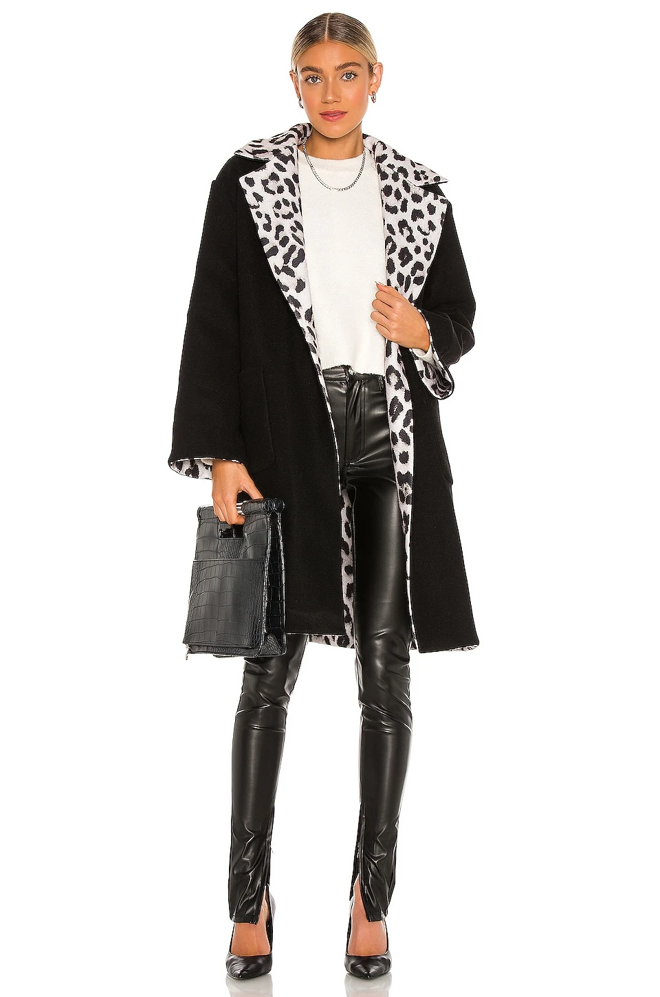 Alice + Olivia Tomiko Reversible Coat Royal Leopard Large Black & Black 3 Alice + Olivia Tomiko Reversible Coat Royal Leopard Large Black & Black - Image 3