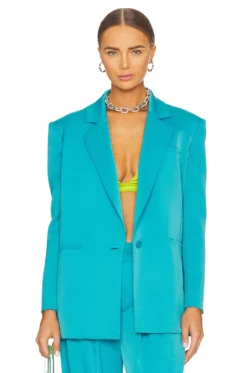 Alice + Olivia Shan Strong Shoulder Blazer Ocean Floor