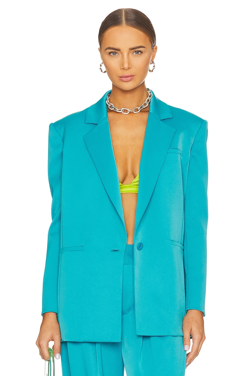 Alice + Olivia Shan Strong Shoulder Blazer Ocean Floor 1 Alice + Olivia Shan Strong Shoulder Blazer Ocean Floor