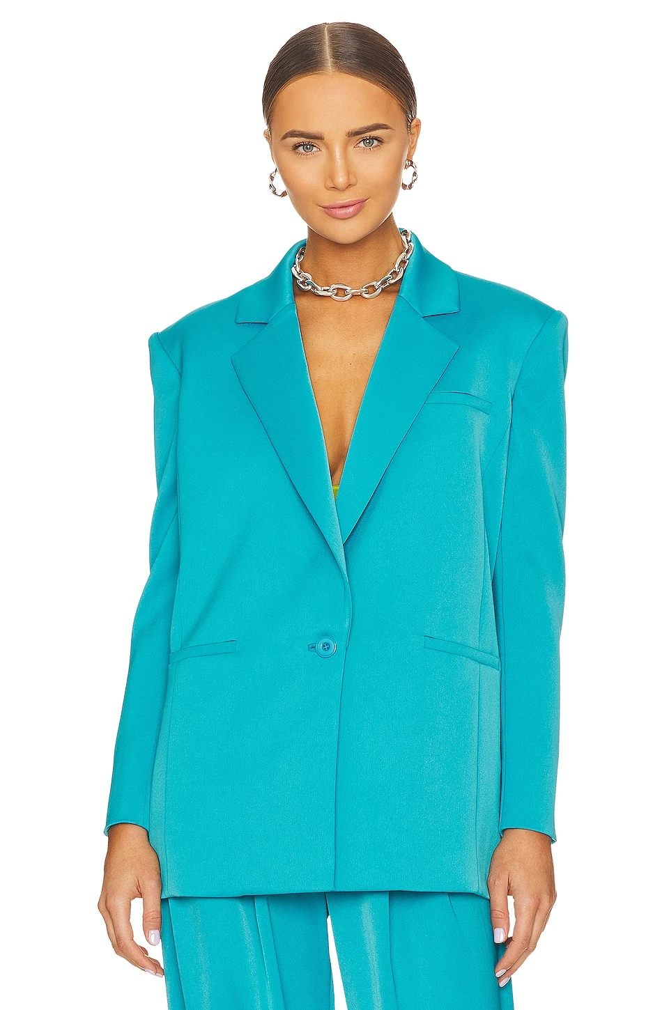 Alice + Olivia Shan Strong Shoulder Blazer Ocean Floor 2 Alice + Olivia Shan Strong Shoulder Blazer Ocean Floor - Image 2