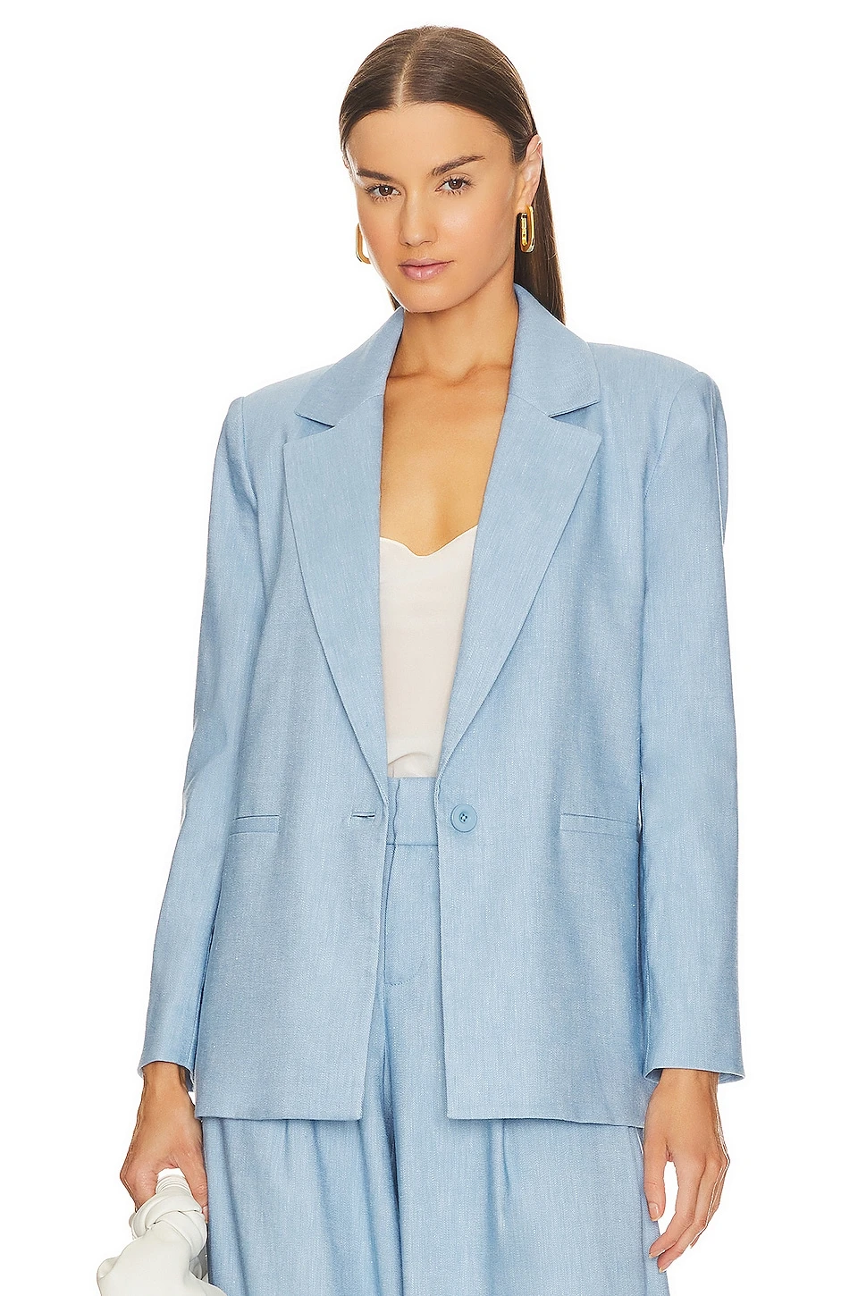 Alice + Olivia Denny Blazer With Piping Chambray 1 Alice + Olivia Denny Blazer With Piping Chambray