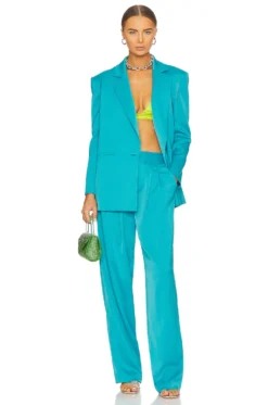 Alice + Olivia Atia High Waisted Double Pleat Suit Pants Ocean Floor -Fashion Clothing ALI WP157 V4