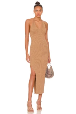 AllSaints Lexi Halter Dress Praline Metallic