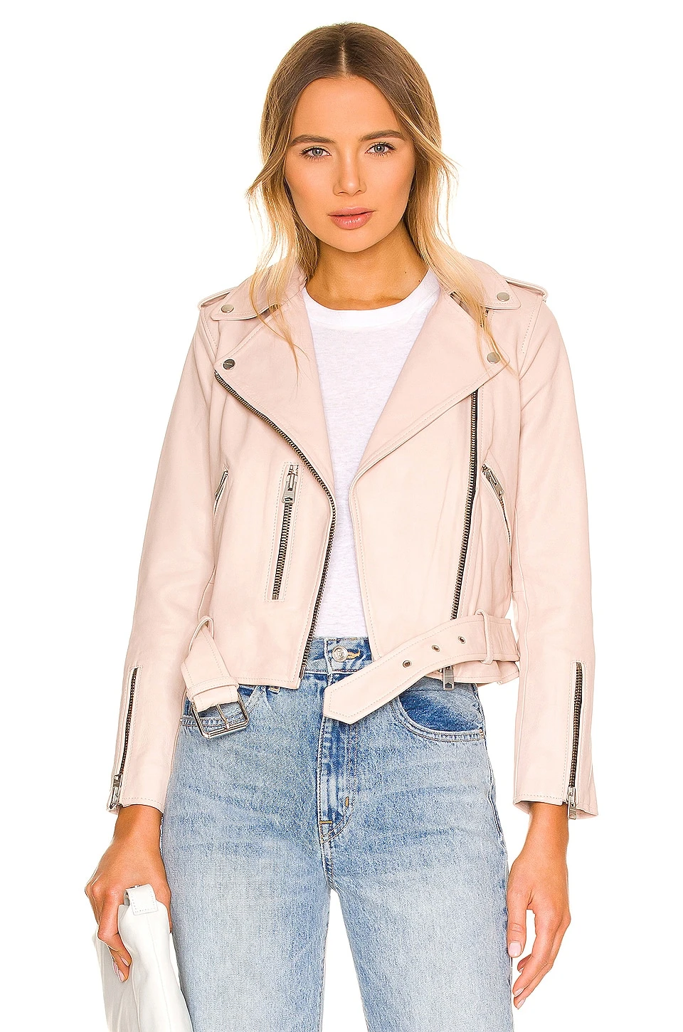 AllSaints Balfern Biker Jacket Light Pink 1 AllSaints Balfern Biker Jacket Light Pink
