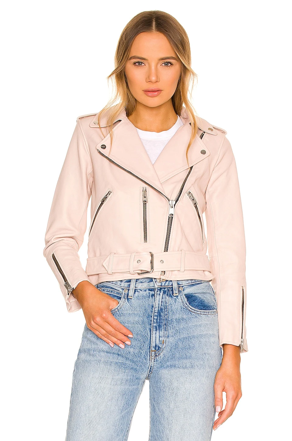 AllSaints Balfern Biker Jacket Light Pink 2 AllSaints Balfern Biker Jacket Light Pink - Image 2