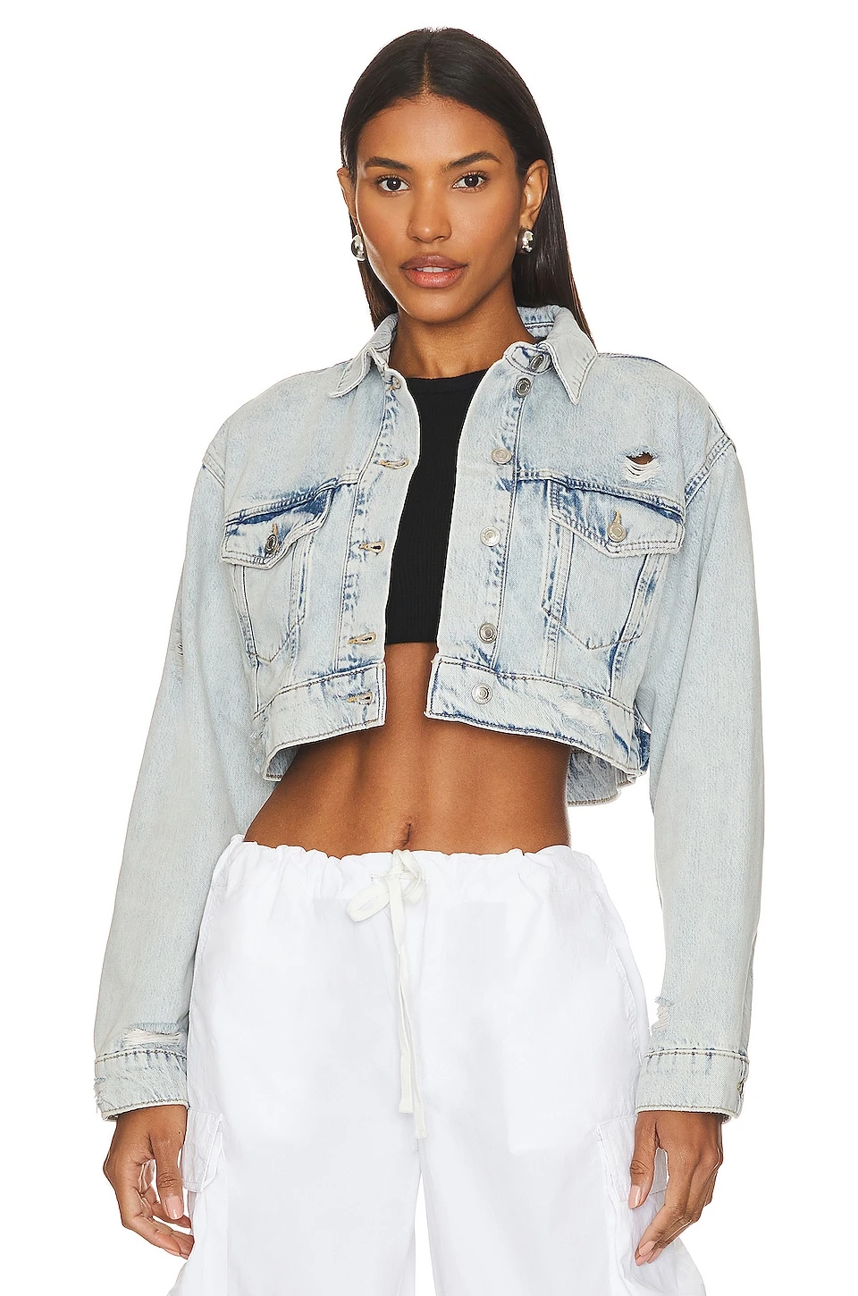 AllSaints Cona Cropped Jacket Light Indigo 1 AllSaints Cona Cropped Jacket Light Indigo