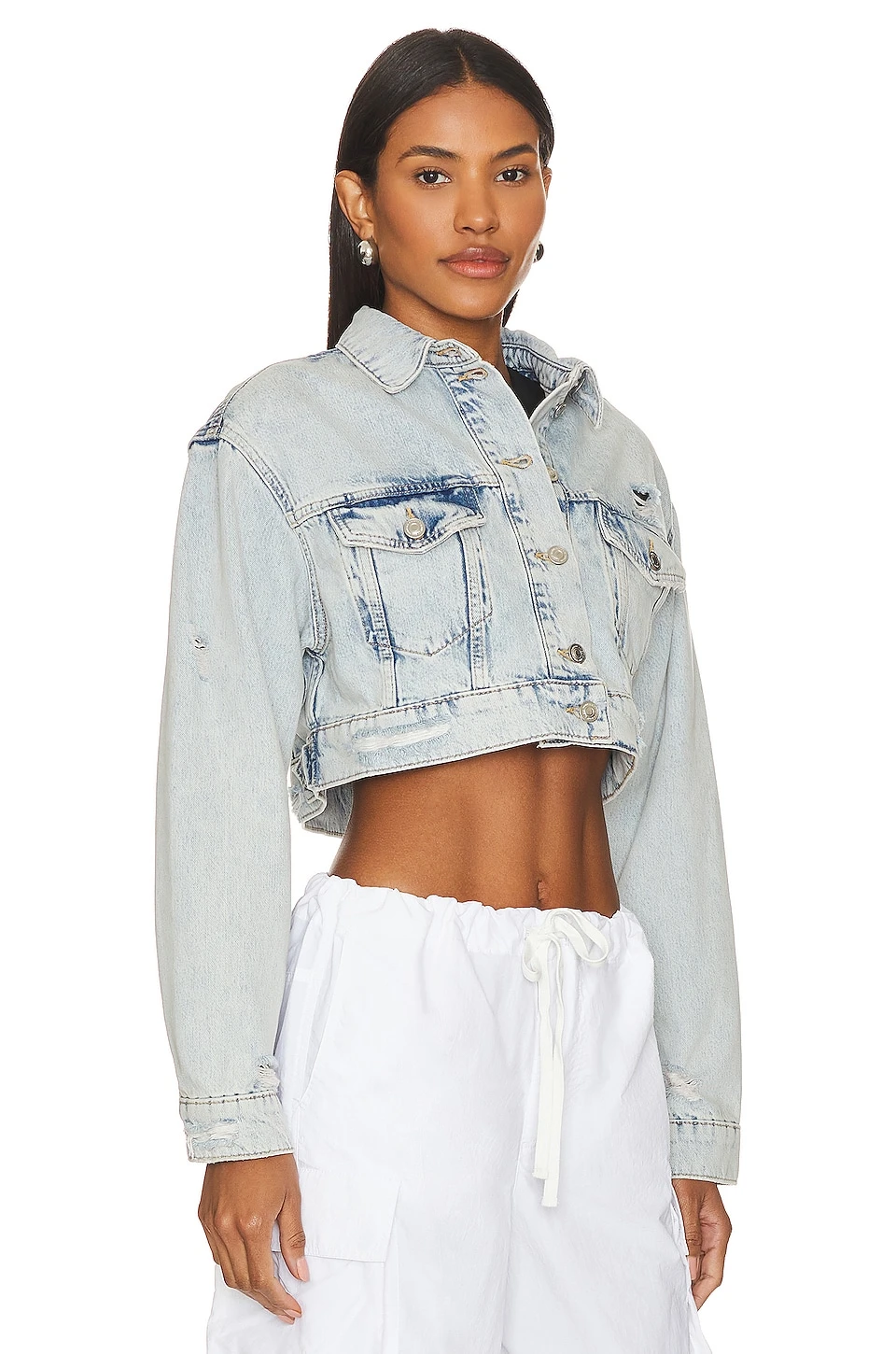 AllSaints Cona Cropped Jacket Light Indigo 2 AllSaints Cona Cropped Jacket Light Indigo - Image 2
