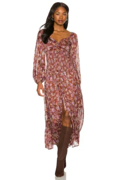 Arlette Dress Brown & Lavender Multi Floral -Fashion Clothing ASTR WD213 V4