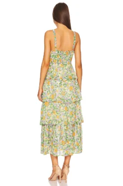 Midsummer Dress Green & Orange Multi Floral -Fashion Clothing ASTR WD291 V3