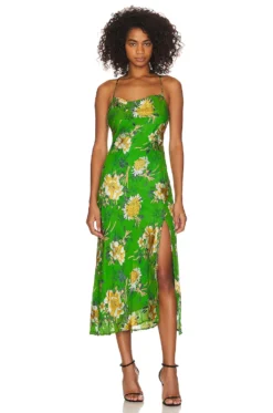 Gaia Dress Green & Pink Floral -Fashion Clothing ASTR WD414 V1 1