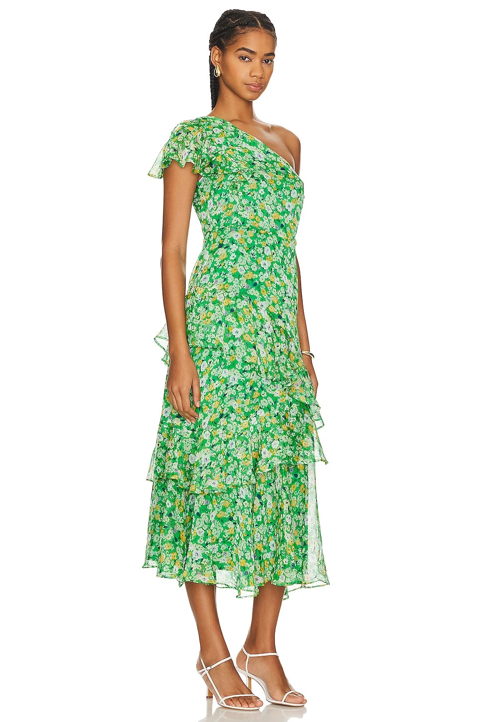Victoriana Dress Bright Green Floral 2 Victoriana Dress Bright Green Floral - Image 2