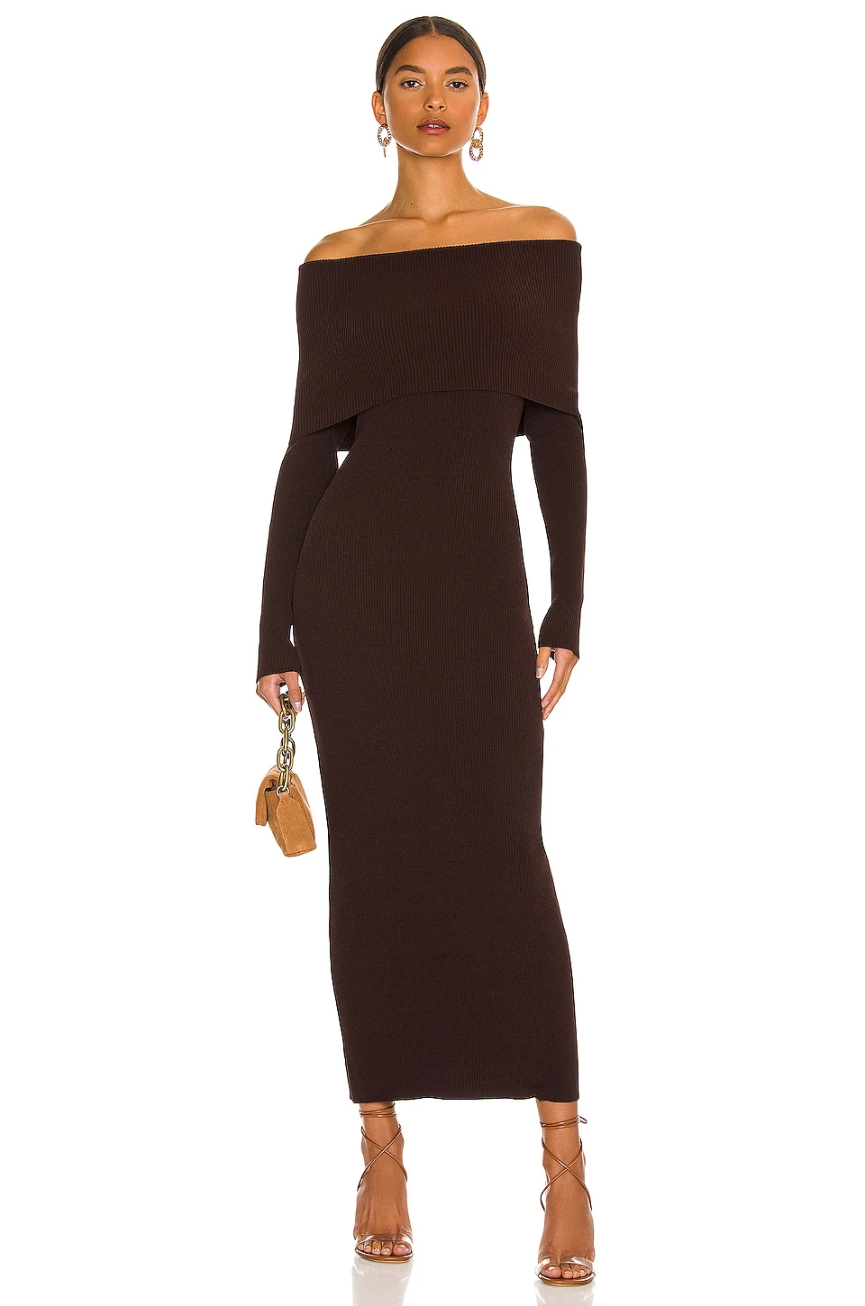 Rib Dress With Cuff Neckline Mahogany 1 Rib Dress With Cuff Neckline Mahogany