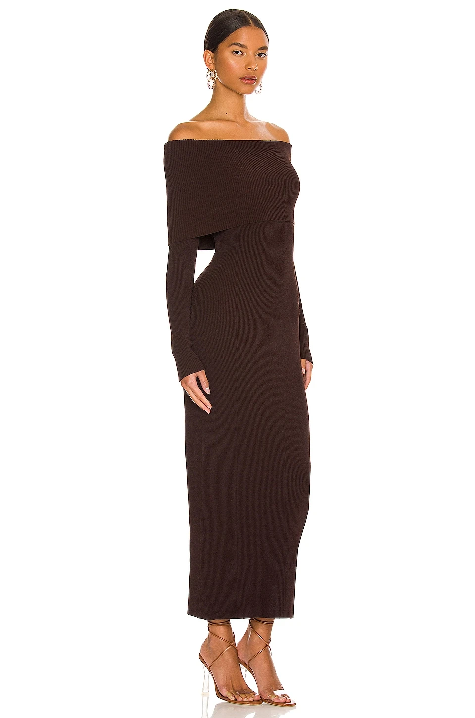 Rib Dress With Cuff Neckline Mahogany 2 Rib Dress With Cuff Neckline Mahogany - Image 2
