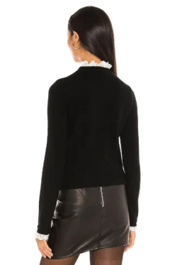 Lace Trimmed Crew Sweater Black -Fashion Clothing AUTU WK812 V3