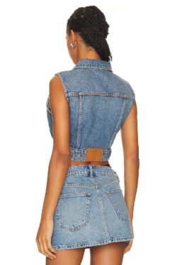 ALEXANDER WANG Shrunken Trucker Vest Vintage Medium Indigo 6 ALEXANDER WANG Shrunken Trucker Vest Vintage Medium Indigo -Fashion Clothing AWAR WS44 V3