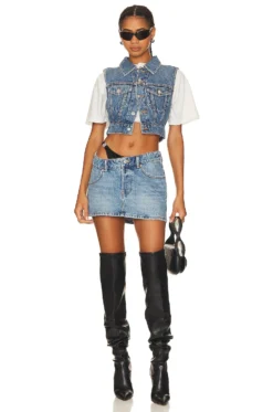 ALEXANDER WANG Shrunken Trucker Vest Vintage Medium Indigo 7 ALEXANDER WANG Shrunken Trucker Vest Vintage Medium Indigo -Fashion Clothing AWAR WS44 V4