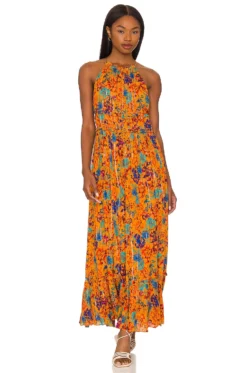 BCBGMAXAZRIA Flor Mixta Day Dress Golden Oak