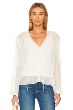 BCBGMAXAZRIA Ruffle Blouse Gardenia