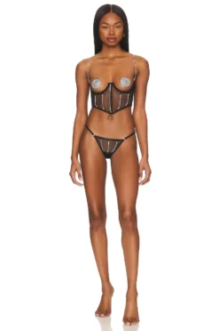 BLUEBELLA Zenn Open Wired Bustier Black & Silver -Fashion Clothing BEBE WI404 V4