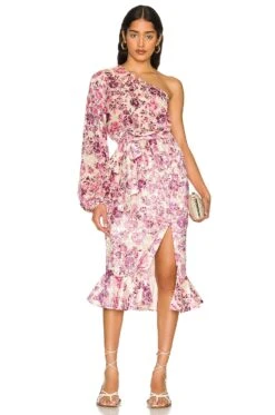 Suki One Shoulder Dress Off White & Crimson