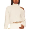 BCBGeneration Mock Neck Cutout Sweater Ivory Champagne