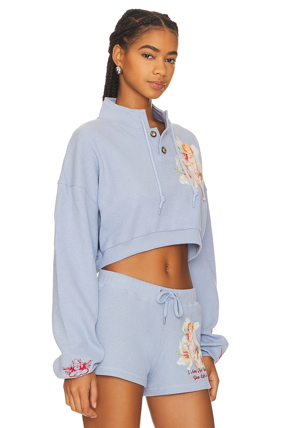 Boys Lie I Am Not Where You Left Me Henley Cropped Crew Steel Blue 2 Boys Lie I Am Not Where You Left Me Henley Cropped Crew Steel Blue - Image 2