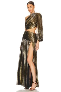Jafari One Sleeve Gown Gold -Fashion Clothing BROR WD484 V3