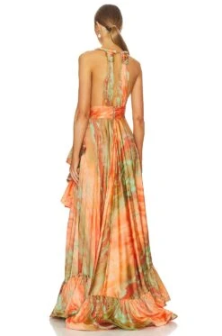 Palma Gown Orange & Multicolor -Fashion Clothing BROR WD516 V3