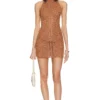 Lyssa Hand Crochet Halter Mini Dress Brown