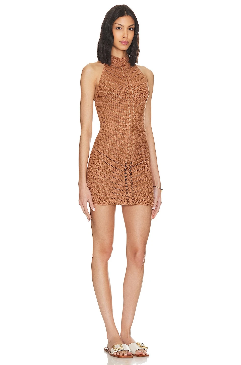 Lyssa Hand Crochet Halter Mini Dress Brown 2 Lyssa Hand Crochet Halter Mini Dress Brown - Image 2