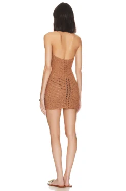 Lyssa Hand Crochet Halter Mini Dress Brown 5 Lyssa Hand Crochet Halter Mini Dress Brown -Fashion Clothing COEL WD332 V3