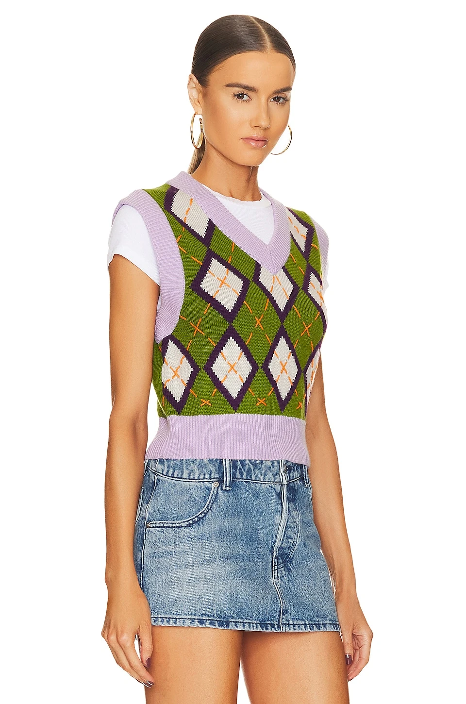 Cardiff Argyle Sweater Vest Green & Purple 2 Cardiff Argyle Sweater Vest Green & Purple - Image 2
