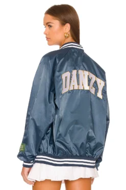 Vintage Satin Letterman Jacket Navy