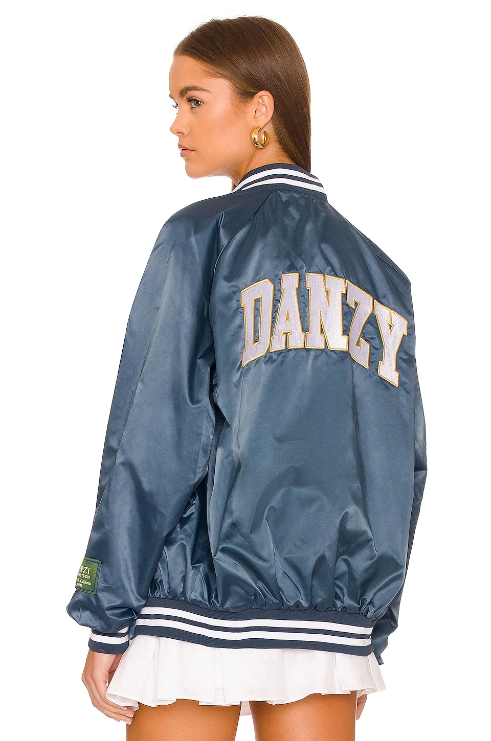 Vintage Satin Letterman Jacket Navy 1 Vintage Satin Letterman Jacket Navy