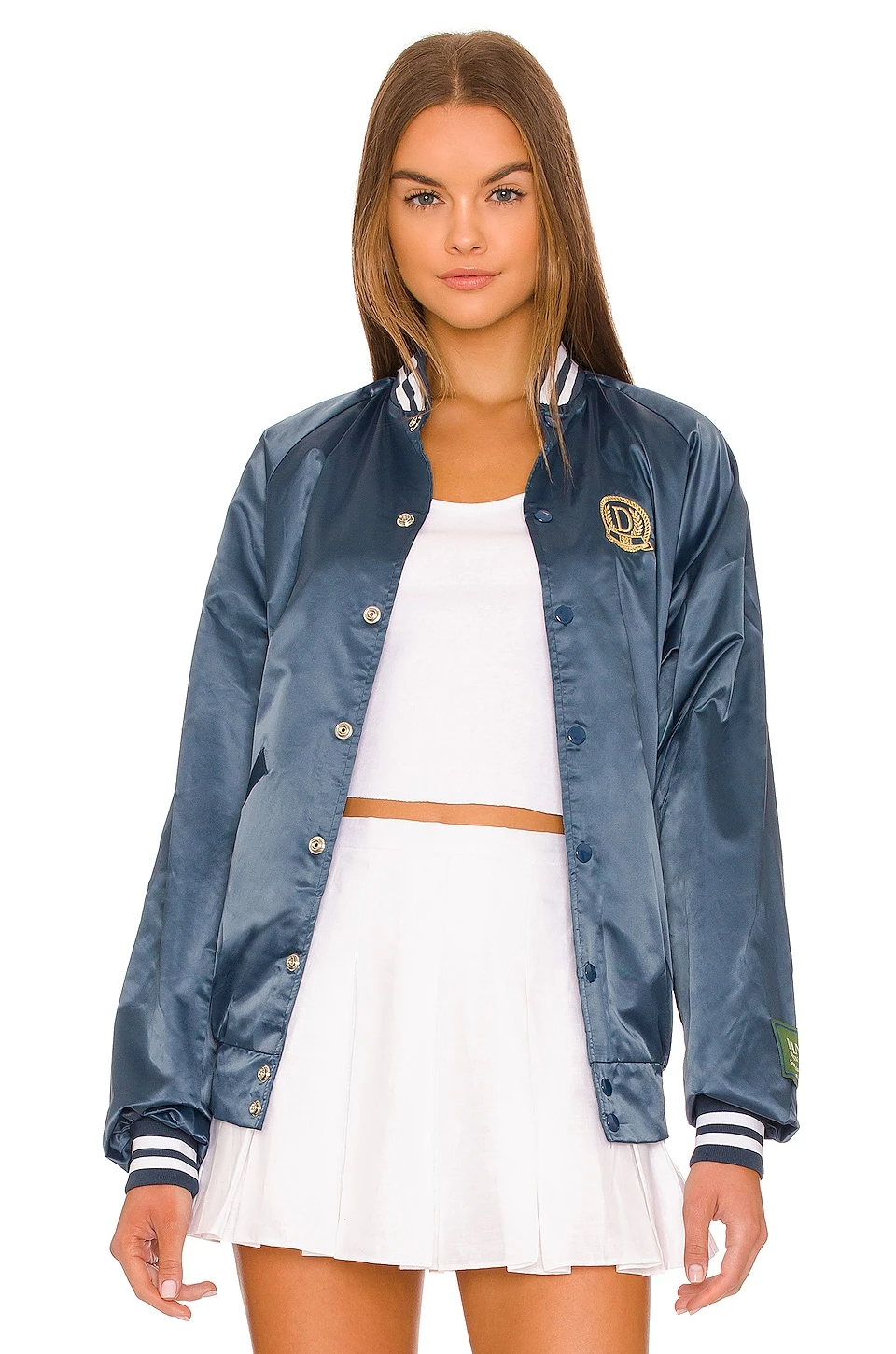 Vintage Satin Letterman Jacket Navy 2 Vintage Satin Letterman Jacket Navy - Image 2