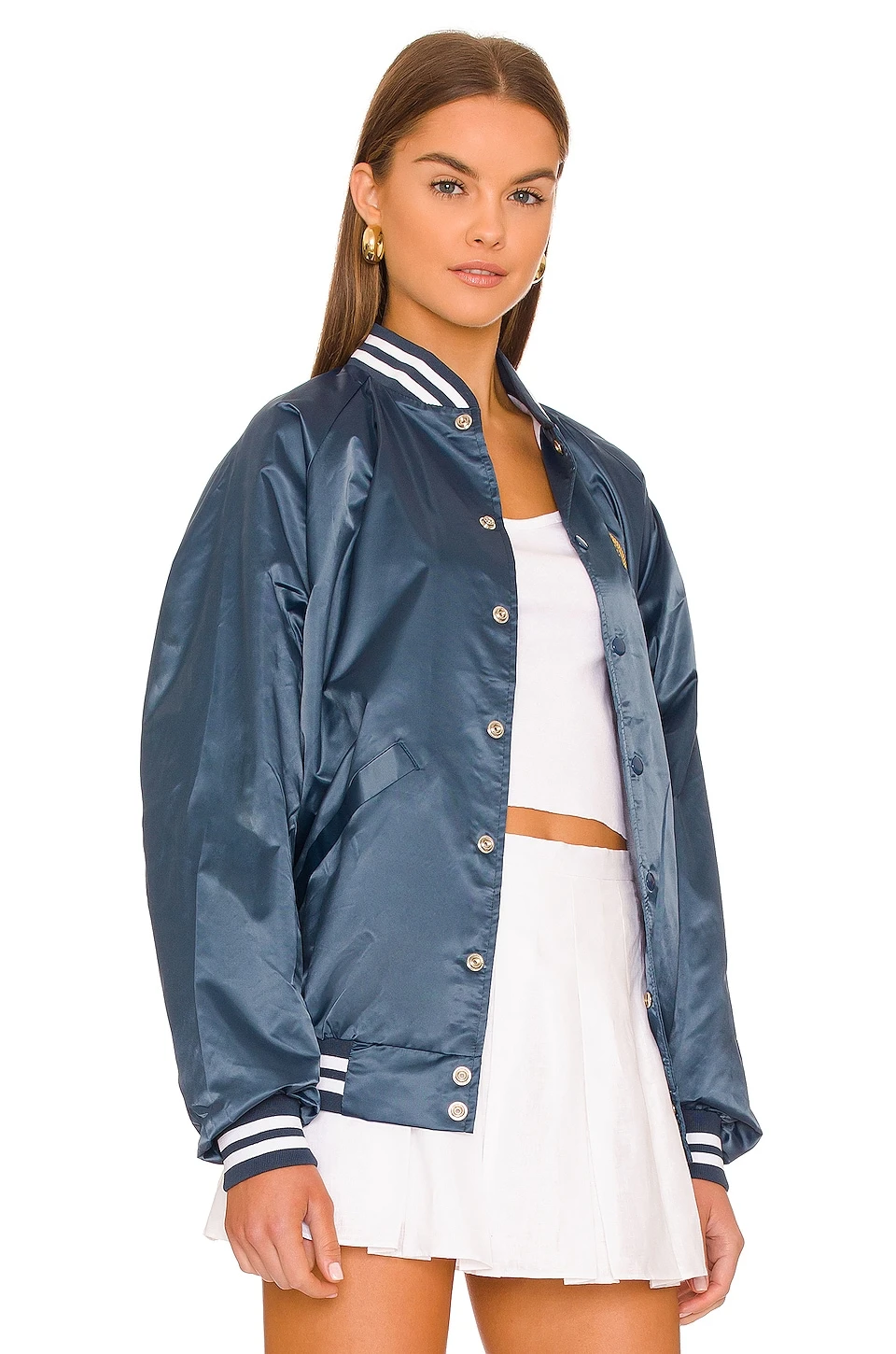 Vintage Satin Letterman Jacket Navy 3 Vintage Satin Letterman Jacket Navy - Image 3