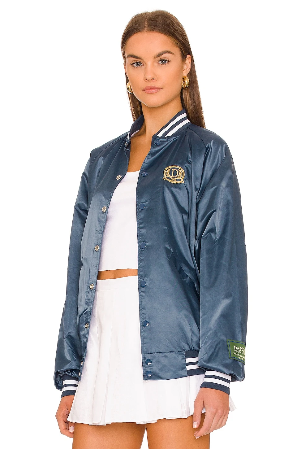 Vintage Satin Letterman Jacket Navy 4 Vintage Satin Letterman Jacket Navy - Image 4