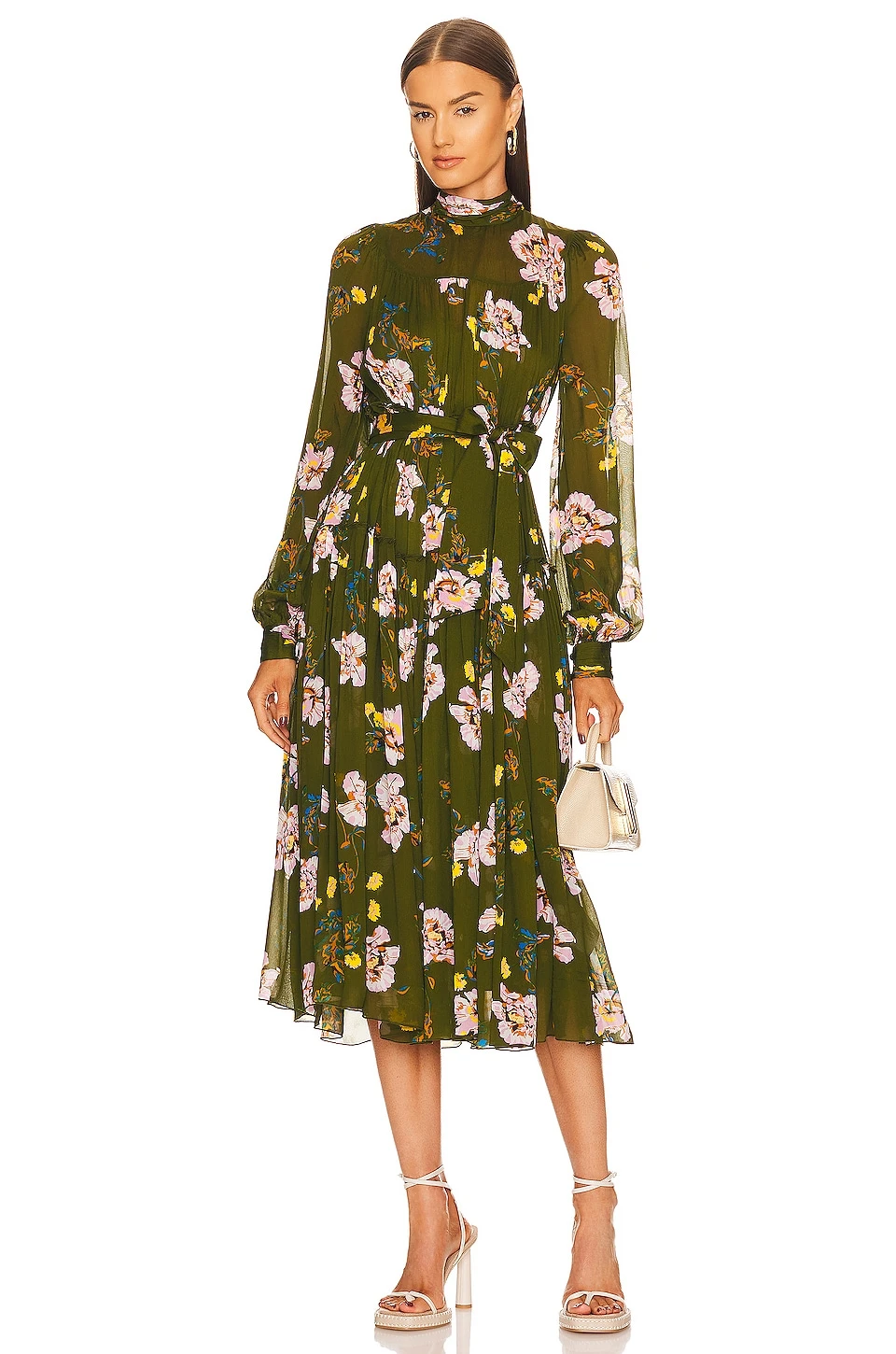 DIANE VON FURSTENBERG Kent Midi Dress August Floral & Medium Khaki 1 DIANE VON FURSTENBERG Kent Midi Dress August Floral & Medium Khaki