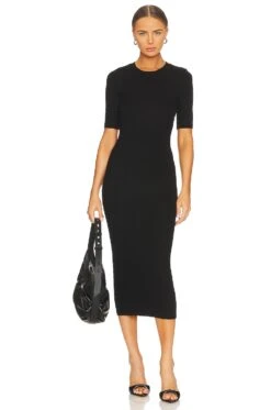 Half Sleeve Crew Midi Dress Black